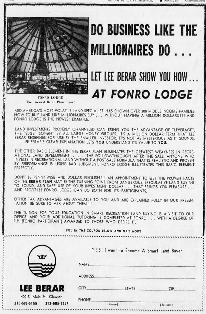 Fonro Lodge Resort Motel (Cole Creek) - Ad For Investors 1970